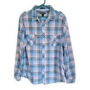 Helix Shirt Mens XLarge Athletic Fit Pearl Snap Long Sleeve Blue Plaid Pre-owned